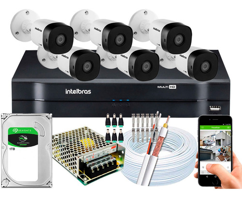 Kit Cftv 6 Câmeras Intelbras Vhd 1220b Full Hd 1080p 20m 2mp