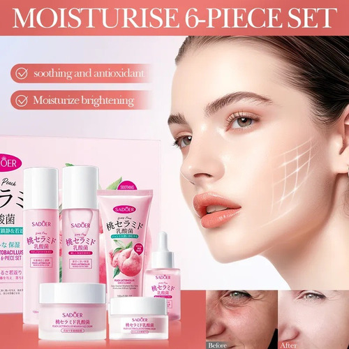 Kit Cuidado Facial Sadoer Durazno Con Lactobacillus 6 Piezas Todo Tipo De Piel Día/noche