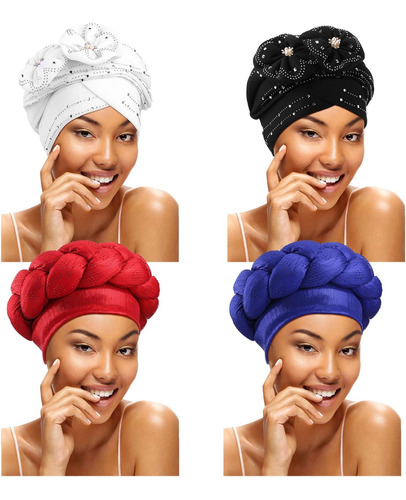 Yahenda 4 Piezas Turbante Africano Trenzado Cabeza Mujer, Y