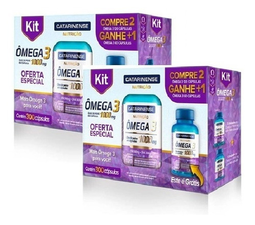 2 Kit Ômega 3 1000mg 300 Cáps