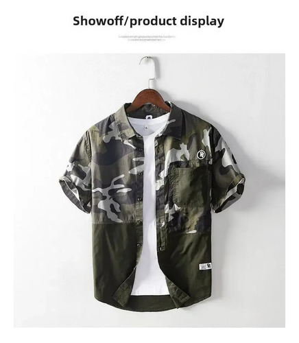 Camisa Casual De Manga Corta De Camuflaje Para Hombre