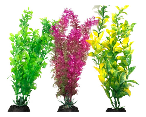 Plantas Artificiais Plásticas Aquário 22/35cm - Kit B - 03un