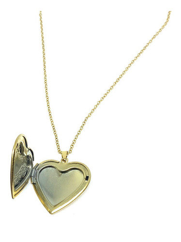 Imagen 2 de 2 de Relicario Acero Inoxidable Dorado Corazon Grande Flores