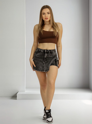 Falda Short Mezclilla, Push Up, Elasticada, Mujer