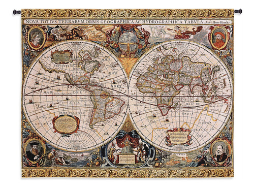 Globo Mitológico Tejido Mapa Mundo Antiguo 100% Algodón 170