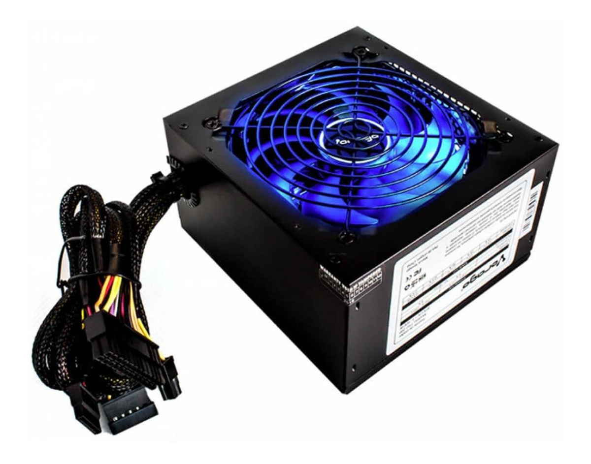 Vorago Psu-200 Fuente De Poder Gamer Iluminada 600w Ventilador Iluminado Cables Con Malla Chasis en Negro