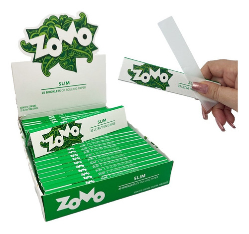 Imagem 1 de 5 de Seda Zomo Slim Verde Com 25 Livretos Atacado Revenda