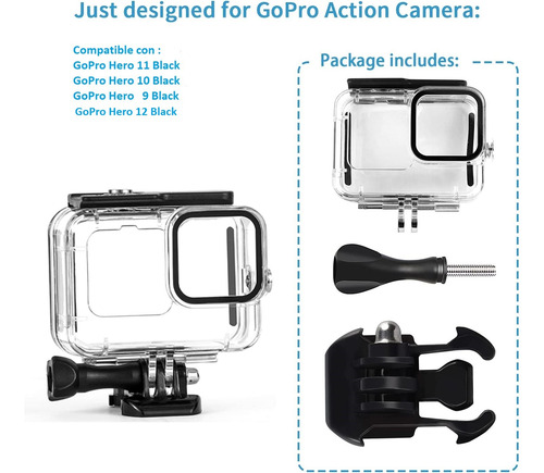 Imagen 2 de 10 de Carcasa Sumergible Para Camara Gopro Hero 11 10 9 Black 60mt