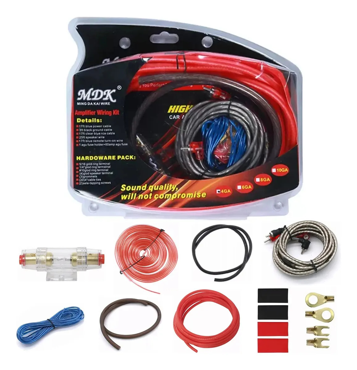 Solutionssolu Kit Instalación Cable Rca Amplificador Audio Auto 4ga