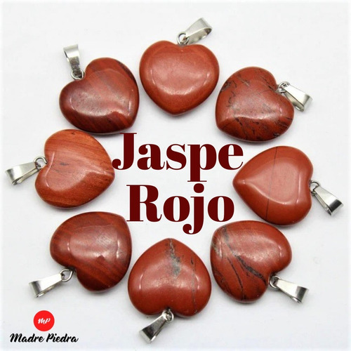 Collar Con Corazón De Piedra Jaspe Rojo