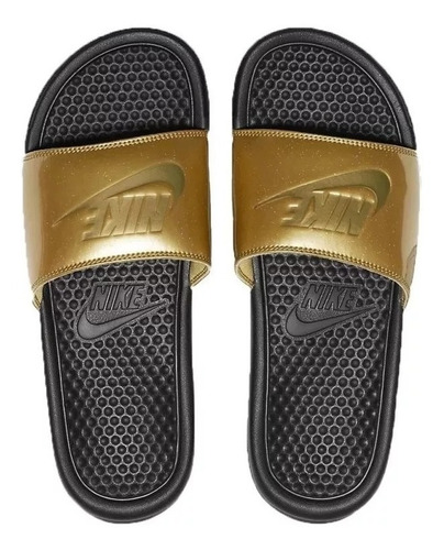 Sandalias Nike Negra Con Dorado Mujer Benassi