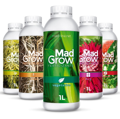 Imagen 1 de 10 de Fertilizante Mad Grow Kit Combo X5 Classic 1 Litro Cultivo 