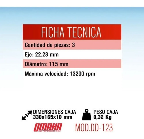 Imagen 2 de 8 de Discos Diamantados 115 X 22,23 Mm Pack 3 Unidades Omaha