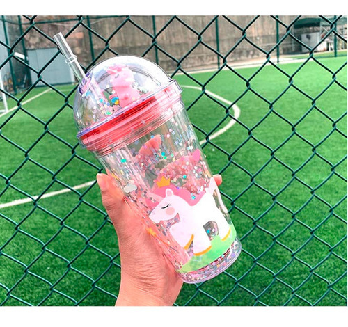 Vaso Acrilico 650ml Unicornio Tapa Y Popote Bebidas Kawaii