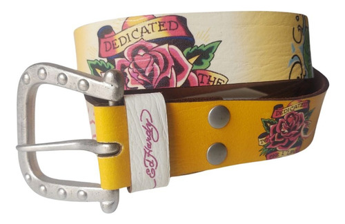 Cinto Piel Amarillo Ed Hardy Mujer 105 Cms