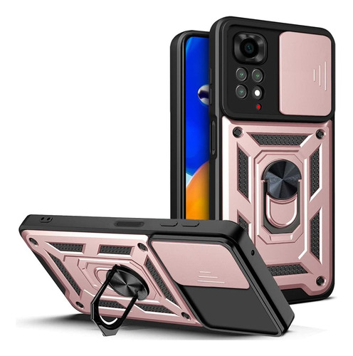 Funda Reforzada Anillo Con Protector De Cámara Para Xiaomi Rosa Pocophone Poco X7 Pro