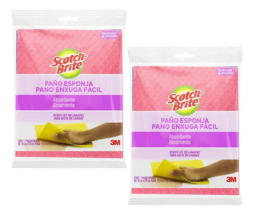 Pano Esponja Absorvente Scotch-brite Amarelo - 4 Unidades