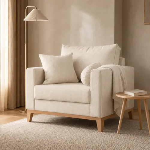 Poltrona Luxo Confortável Decorativo Acabamento Premium Off Linho Premium