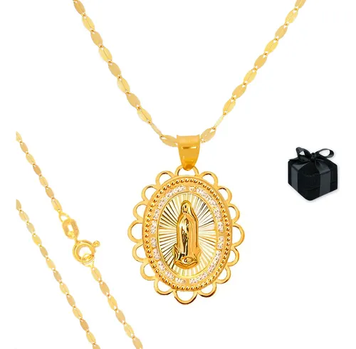 Medalla Virgen De Guadalupe Cadena De Oro 10k Gargantilla