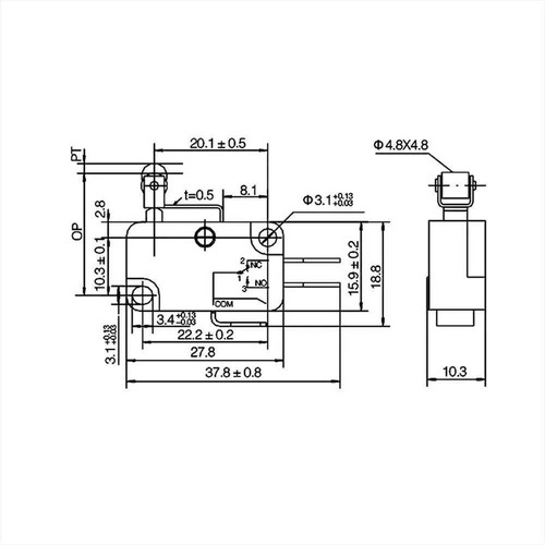 Mini Interruptor Fin De Carrera V155, Con Roller, 10a 250v