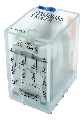 Relé 12v Com 4 Contatos Reversíveis 5a Tna4rc2 - Metaltex