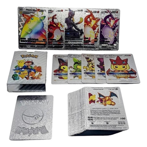 Cartas Pokemon Plateado Metalizado Mazo De 55 Unid. Español