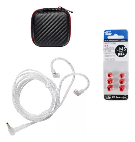 Kz Cable No Mic Pin C Plata + Red Tips 3 Pairs + Funda