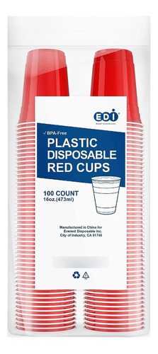 Ps Party Cups Rojo - 16 Oz (100 Piezas) (100, 16 Oz)