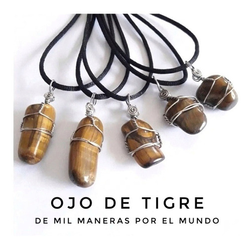 Collar Piedra Ojo De Tigre Natural, Acero, Cordón Regulable.