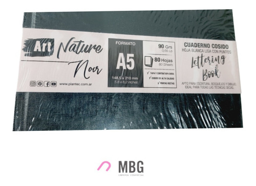 Imagen 5 de 5 de Cuaderno Plantec Noir A5 90grs. Punteadas Lettering Cosido