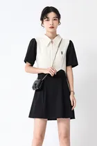 Comprar 2024 Nuevo Polo Cuello Colisión Color Empalme Vestido Femeni