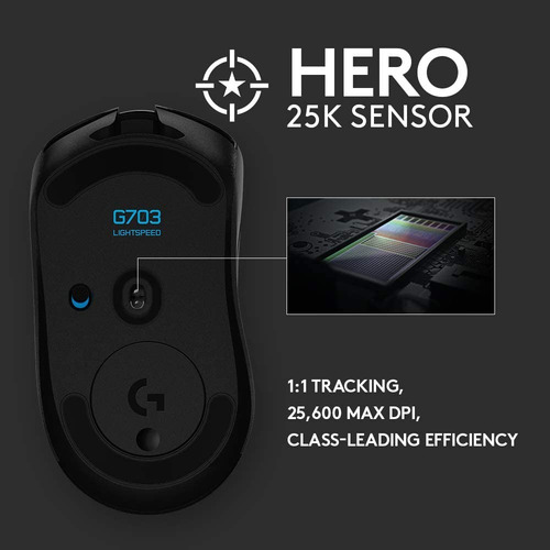 Logitech Mouse G703 Hero Wireless Gamer 16k Rgb 910-005638