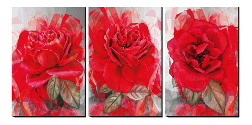 Cuadro Decorativo Triptico Flores Rojo