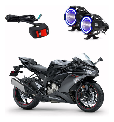 Farol De Milha Angel Eye U7 Azul Moto Ninja Zx 6r 600cc 2011