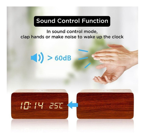 Relógio Mesa Digital Led Mdf Despertador Com Temperatura