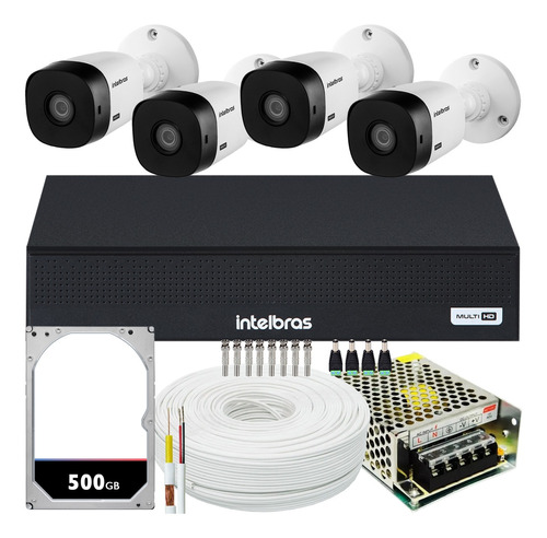 Kit Cftv 4 Cameras Full Hd Vhl 1220 Dvr Intelbras 1004-c 4x1