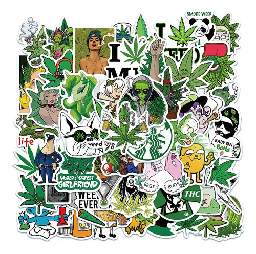 50 Stickers Marihuana Weed Hierva - Etiquetas Autoadhesivas