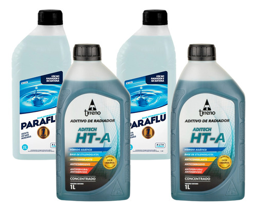 Kit 4 Litros Com 2l Liquido Anticongelante Azul + 2l Água