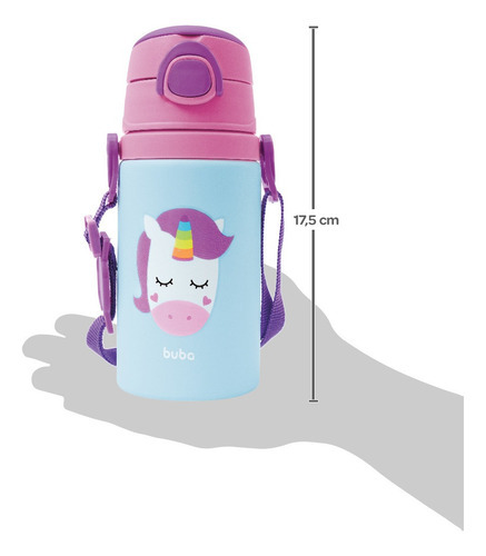 Garrafa Infantil de Alumínio Com Canudo Bichinhos e Silicone Buba Cor Violeta