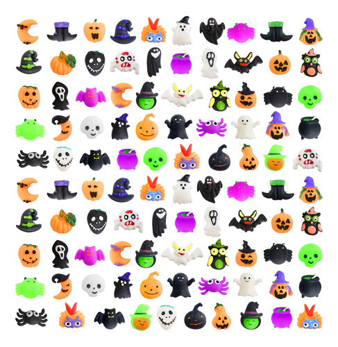 100 Unidades De Juguetes Kawaii De Halloween, Mini Mochi Squ