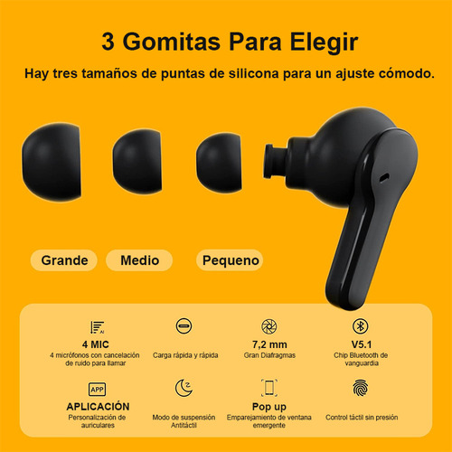 Audífonos In-ear Bluetooth Inalámbrico Qcy T13 Enc Con Manos Negro