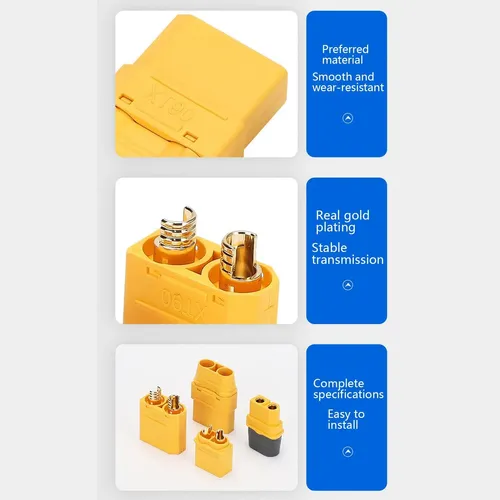 5 Pares De Conectores XT90 – Macho Y Hembra – Chapado En Oro – 40A – Para RC Y Proyectos Eléctricos