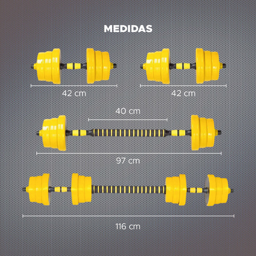 Mancuernas 20kg Kit Ajustable De Pesas Con Discos Barra Gym Color Amarillo
