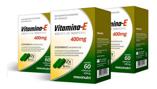 Kit 03 Vitamina E Antioxidante 400mg 60 Capsulas Maxinutri