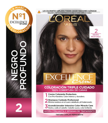  Kit De Coloración Excellence Creme L'oréal Paris Tono 2 Negro Profundo