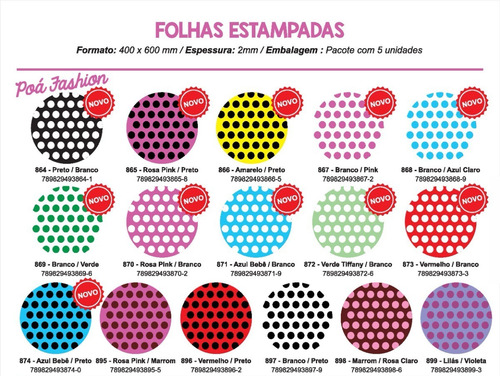 Imagem 2 de 4 de Folha De Eva Estampado Poá Fashion 40x60cm - 5 Unidades