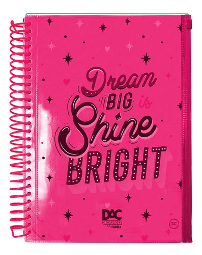  DAC ESCOLAR 2023 ESTOJO CADERNO COLEGIAL UNIVERSITARIO Escolar Feminino Menina Xao Dura 160 folhas  listradas 10 assuntos unidade x 1 28cm x 21cm bubble cor rosa