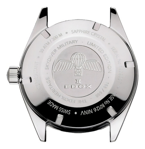 Reloj Edox Skydiver Edición Limitada 80126-357rnm-nirb Correa Plateado Bisel Negro Fondo Negro