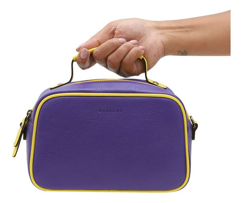 Bolsa Transversal Feminina De Couro Legítimo Mariart Alice Cor Blueberry/citrus