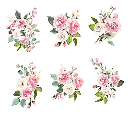 6 Piezas Pegatinas De Pared Para Bañera Flores Calcomanías